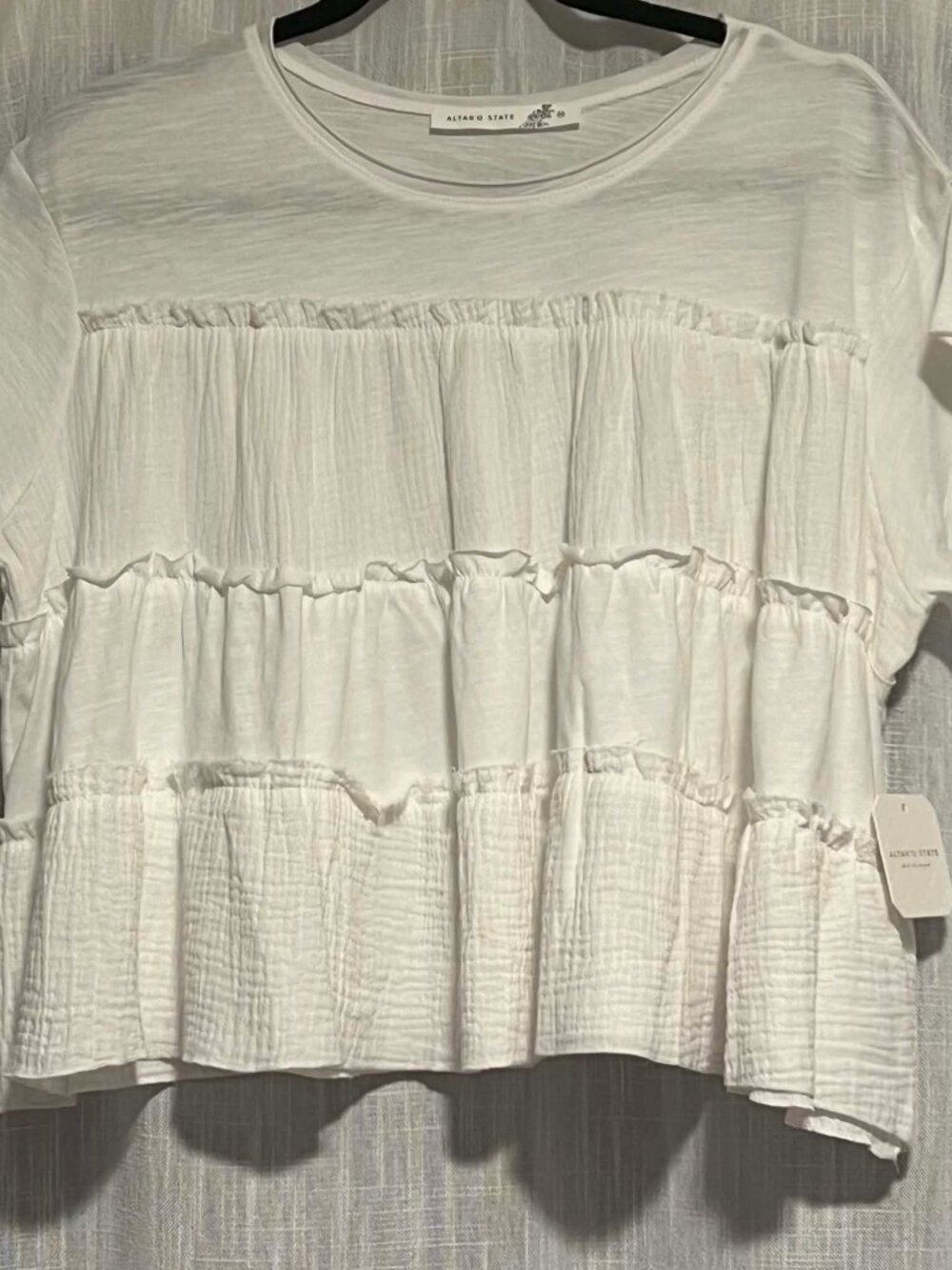 NWT Altar'd State Mara Tiered Baby-doll Top Cream/White Size M
